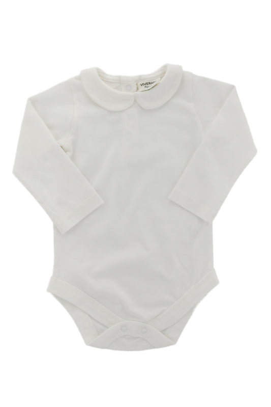 Organic Cotton Peter Pan Long Sleeve Bodysuit 'Soft White'