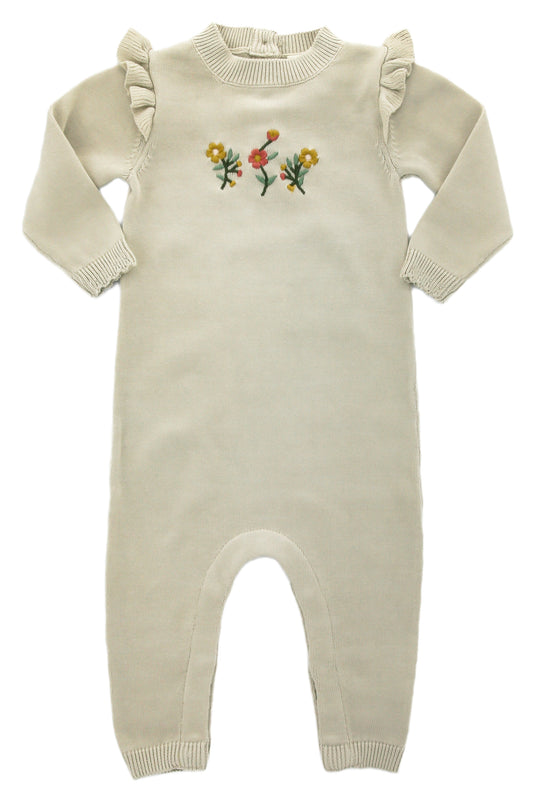 Organic Cotton Floral Embroidered Jumpsuit 'Stone'