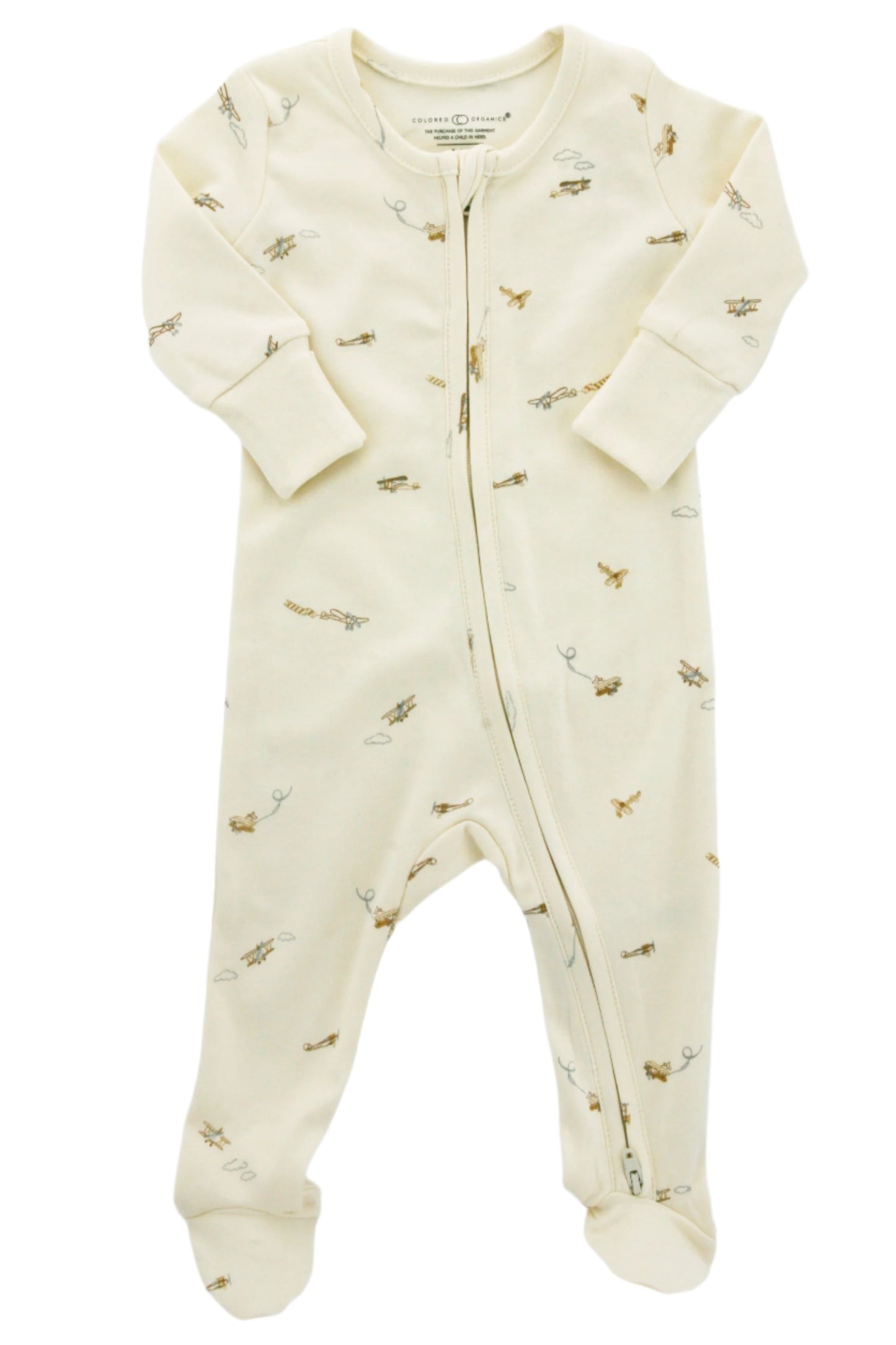 Organic Cotton Airplane Zipper Footie