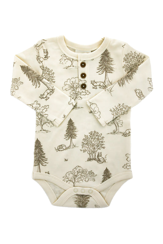 Organic Cotton 'Fox Woods' Henley Onesie